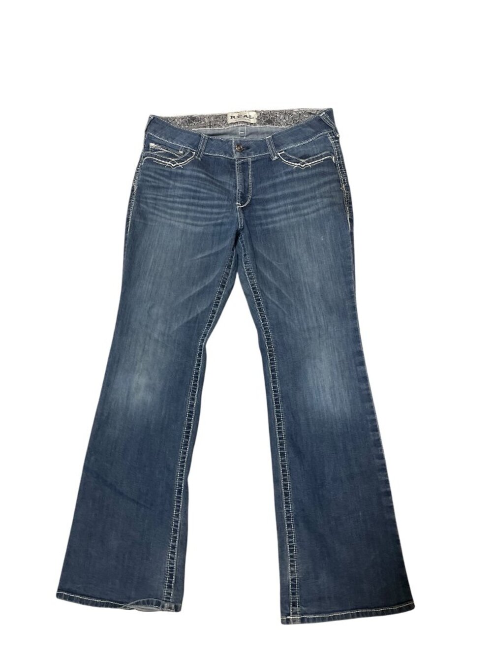 Ariat Real Denim Real Mid Rise Boot Entwined Denim Blue Jeans Women's Sz 33R